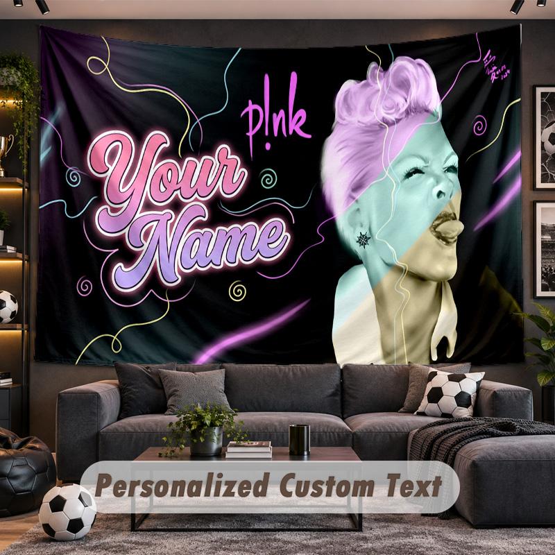 P!nk singer Personalized Tapestry Support Custom Name, Wall Art Home Decoration