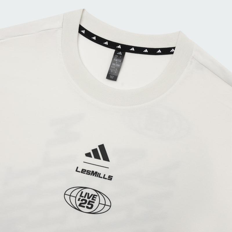 adidas × Мужская/Женская футболка Les Mills с принтом в виде букв, с круглым вырезом, свободного кроя, с коротким рукавом, цвет Облачно-белый KF8844