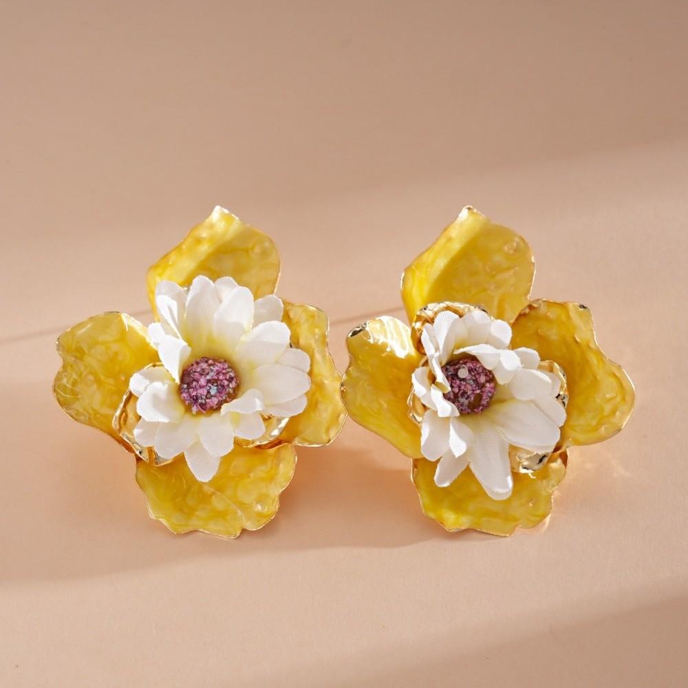 Oil Drip Colorful Flower Earrings Korean Style Floral Ear Studs Exaggerated Ear Pendant Women