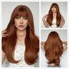 Long Straight Ombre Black Red Brown Synthetic Wigs for Women Heat Resistant Fiber Natural Looking Wig with Bangs