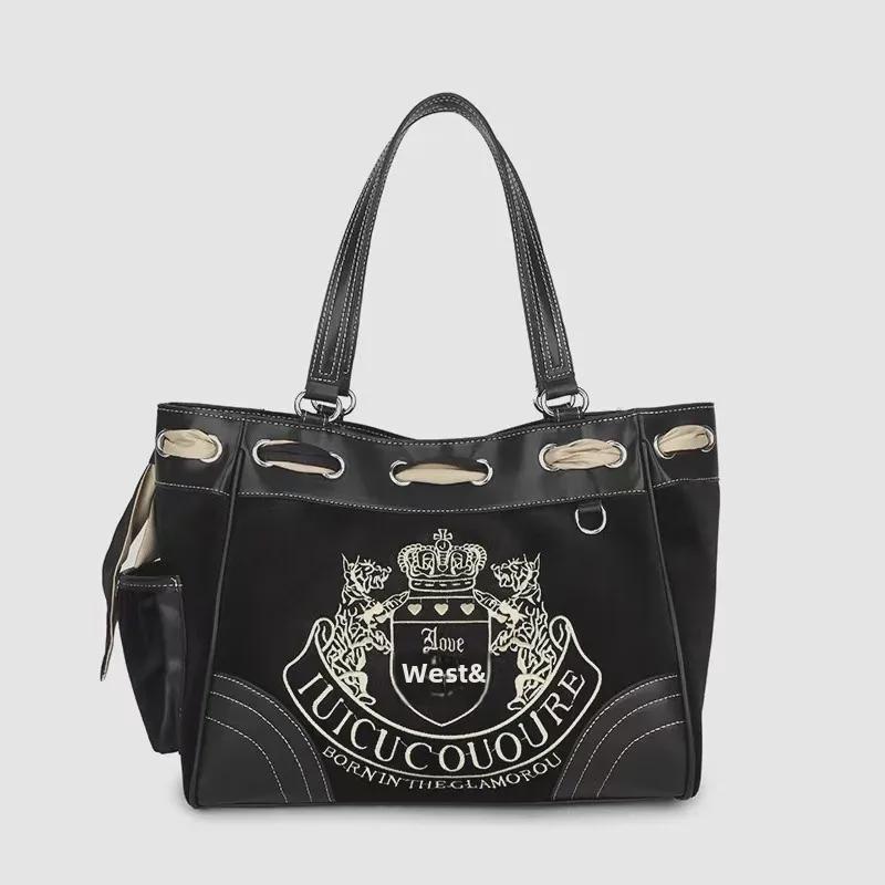 Большая вместительная сумка-тоут в стиле ретро из бархата с вышивкой