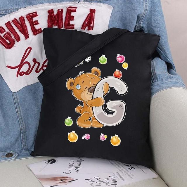 Женская парусиновая сумка-шоппер Harajuku, женская сумка большой вместимости, классическая винтажная сумка на плечо, милая сумка с узором медведя, большая сумка