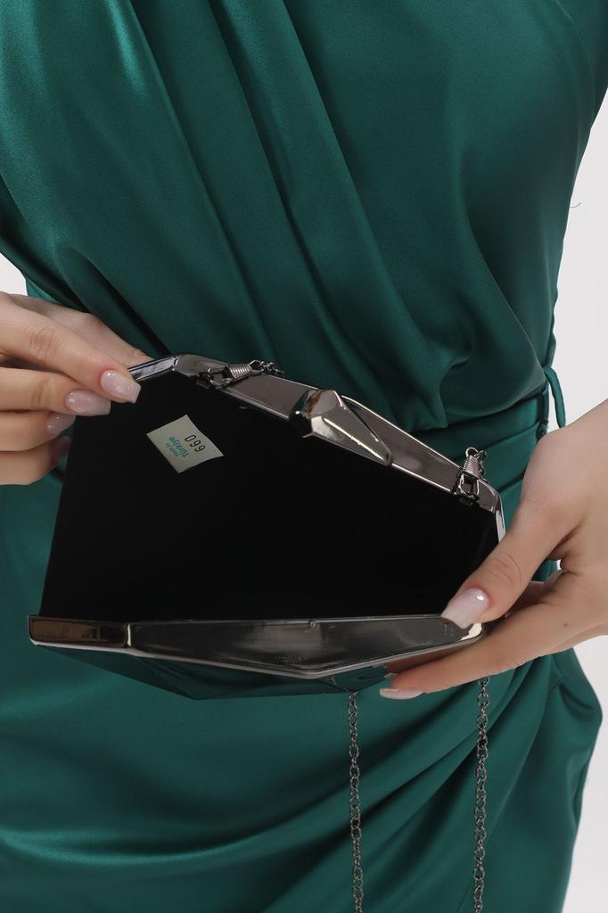 Women's Stylish and Useful Evening Dress Bag Platinum Color Metal Design Evening Dress Portfolio Clutch Women's Evening Bag