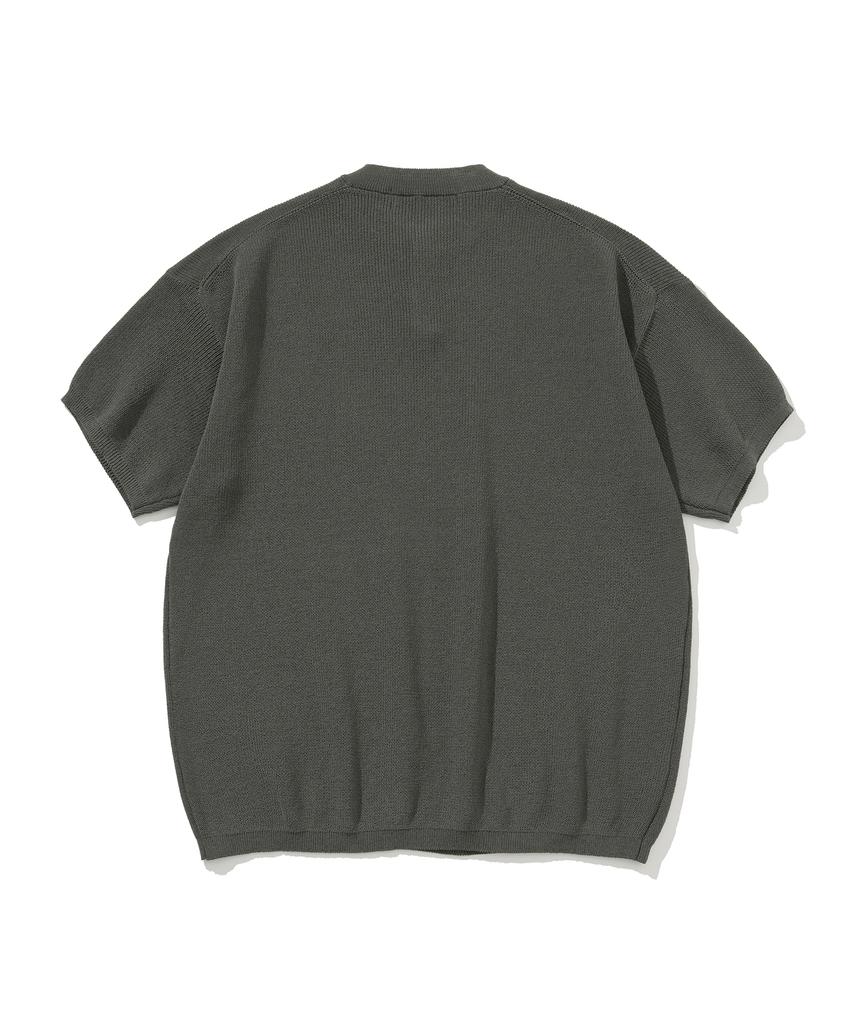 KNITTED Coolever Henley Neck Short Sleeve Knit Charcoal