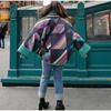 Patchwork Print Loose Women Jacket Long Flare Sleeve V-neck Female Coat Autumn Winter Elegant Street Lady Jackets