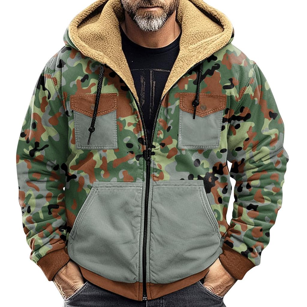 Мужская зимняя куртка с камуфляжным принтом, мужская повседневная куртка с капюшоном на молнии