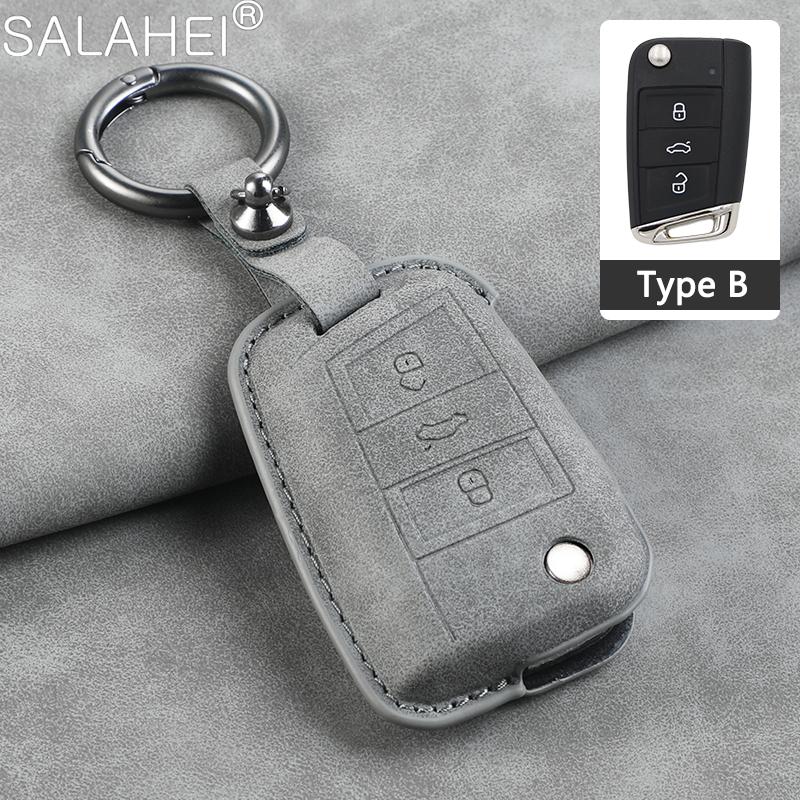 Чехол для автомобильного ключа из овчины, брелок для VW Volkswagen Polo Tiguan Passat Golf MK Jetta Skoda Kodiaq Superb Octavia Seat