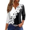 Жен. Футболка С принтом Пуговицы Рукав 3/4 Повседневные Выходные Мода Классический Классический V-образный вырез Обычный Верх