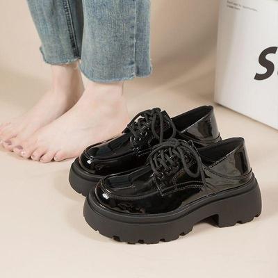 Мягкая кожа толстый каблук женские весенне-осенние новые туфли в стиле колледж, туфли для униформы на платформе, маленькие кожаные туфли на высоком каблуке, одинарные туфли