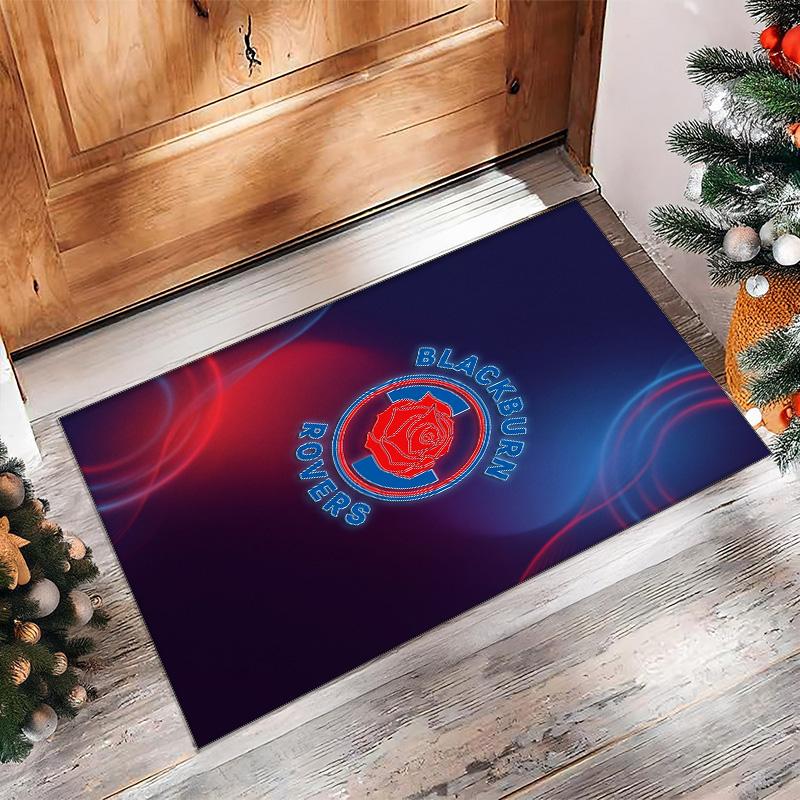 Blackburn Rovers Football Print Crystal Velvet Rug, Comfortable Water Absorbent Non Slip Indoor Floor Carpet