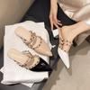 Half Slippers Women's Spring and Summer Outer Wear Sexy Pointed Rivets High Heels Bag Head Sandals Women's Thick Heel Single Shoes