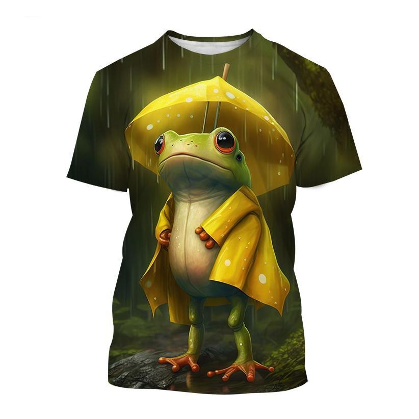 Fashion Cartoon Animal Frog 3D Printing T-shirt Summer Casual Round Neck Short-sleeved Unisex Sports Frog T-shirt Tops
