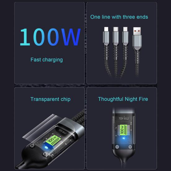 Зарядный кабель для быстрой зарядки, 100 Вт, мульти-нейлоновый кабель, плетеный, несколько USB-кабелей, универсальный, 3 дюйма