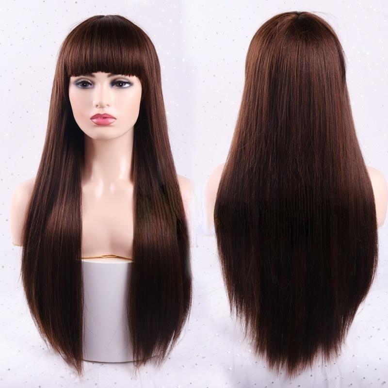 Модный длинный парик из прямых волос с челкой, винно-красный синтетический парик для женщин (цвет: 14 цветов)