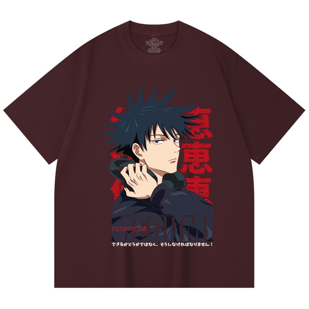 230 г/м² 100% хлопок Jujutsu Kaisen V38 Мегуми Принт Унисекс Тяжелая Хлопковая Футболка