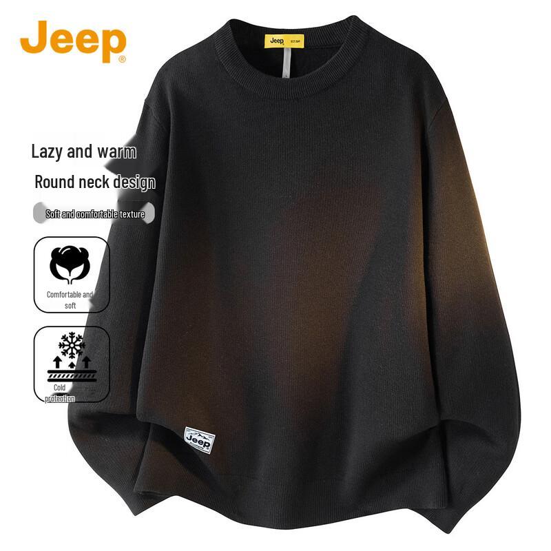 JEEP Men's Solid Color Loose Round Neck Knit Sweater