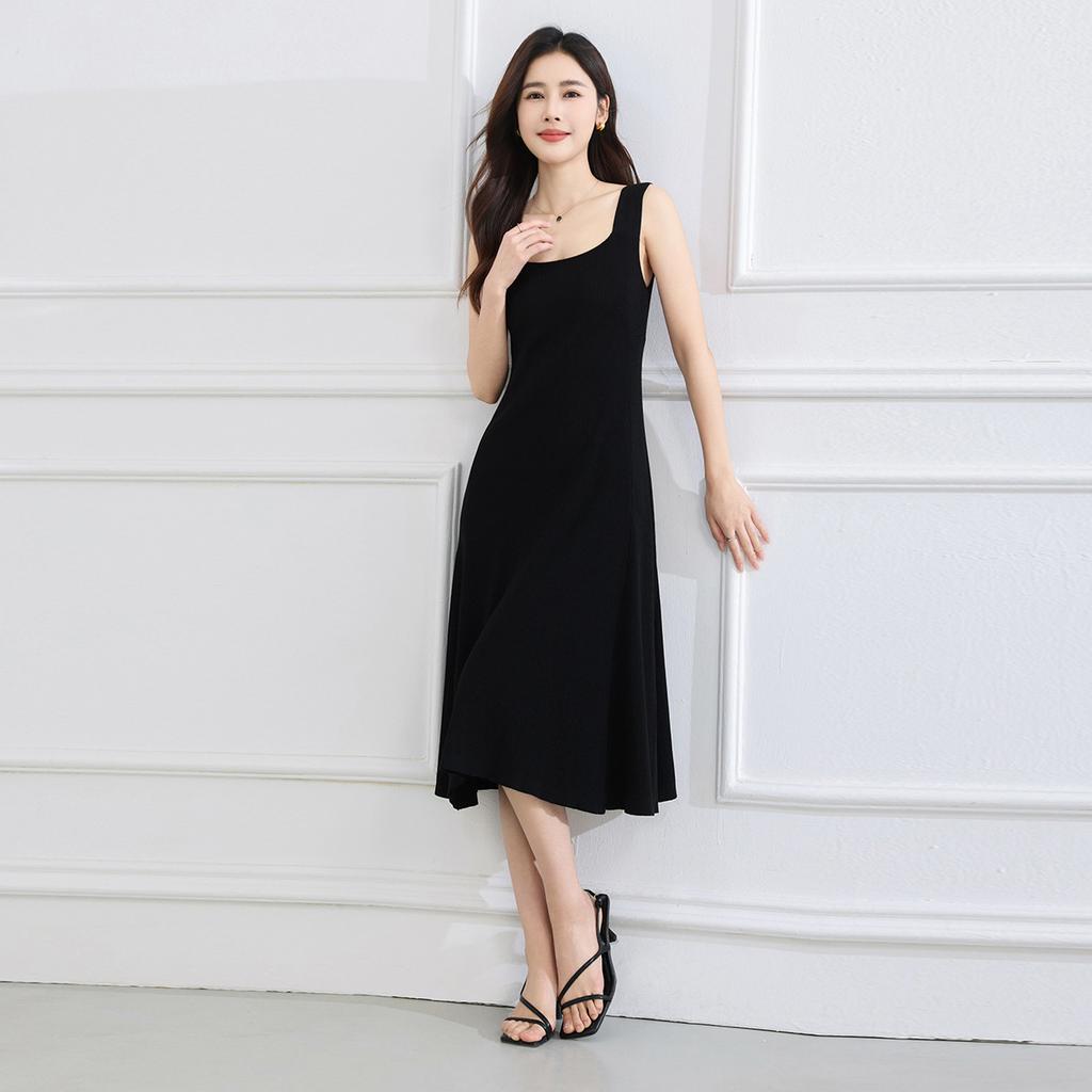 Solid color simple temperament camisole dress