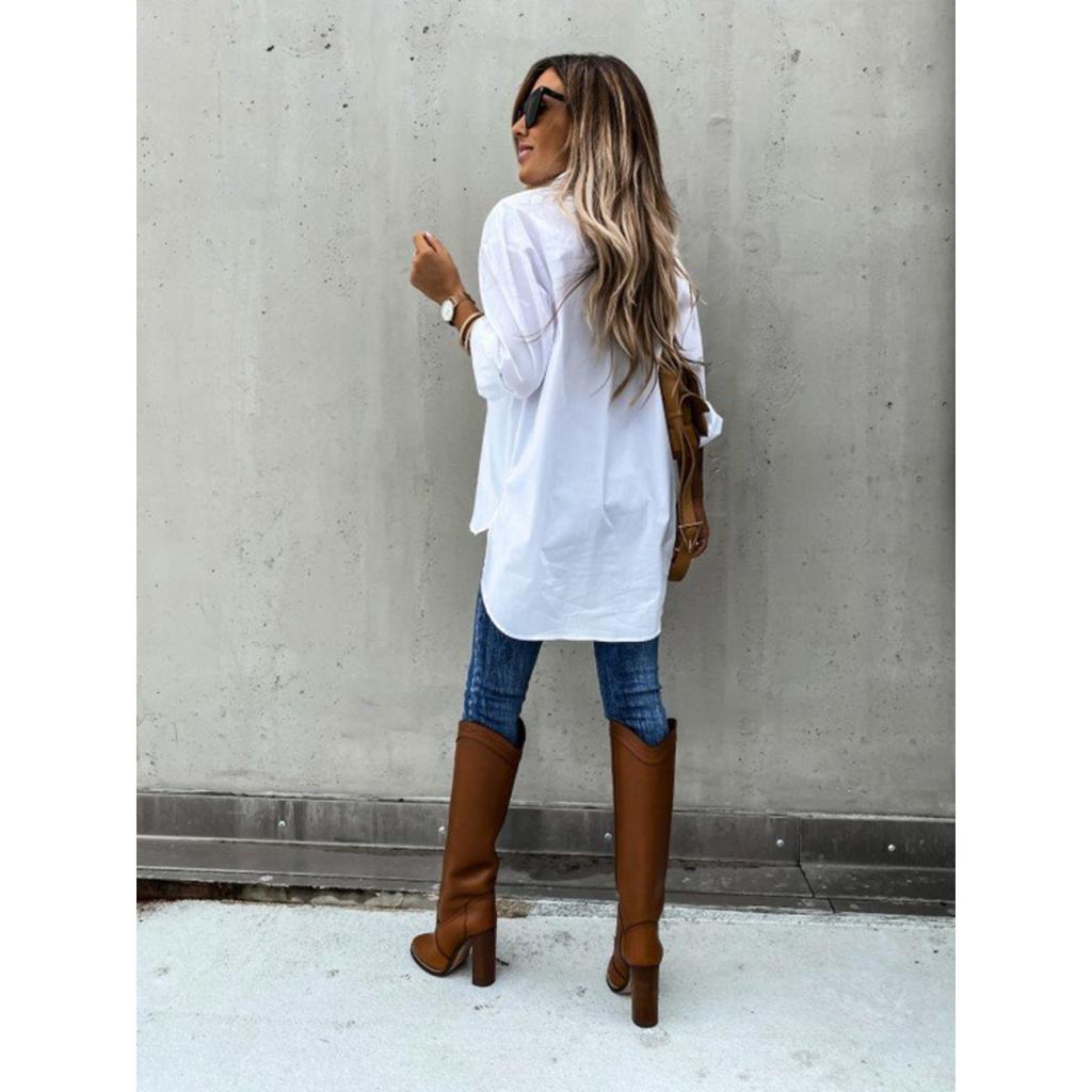 Нестандартная свободная рубашка с длинным рукавом и лацканами