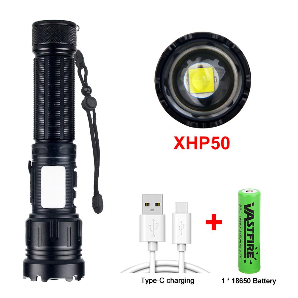 P50 Powerful Flashlight Zoomable Torch With Red Side Lamp Long Range Torch High Power Led Flashlights Rechargeable 7 Modes Lamp