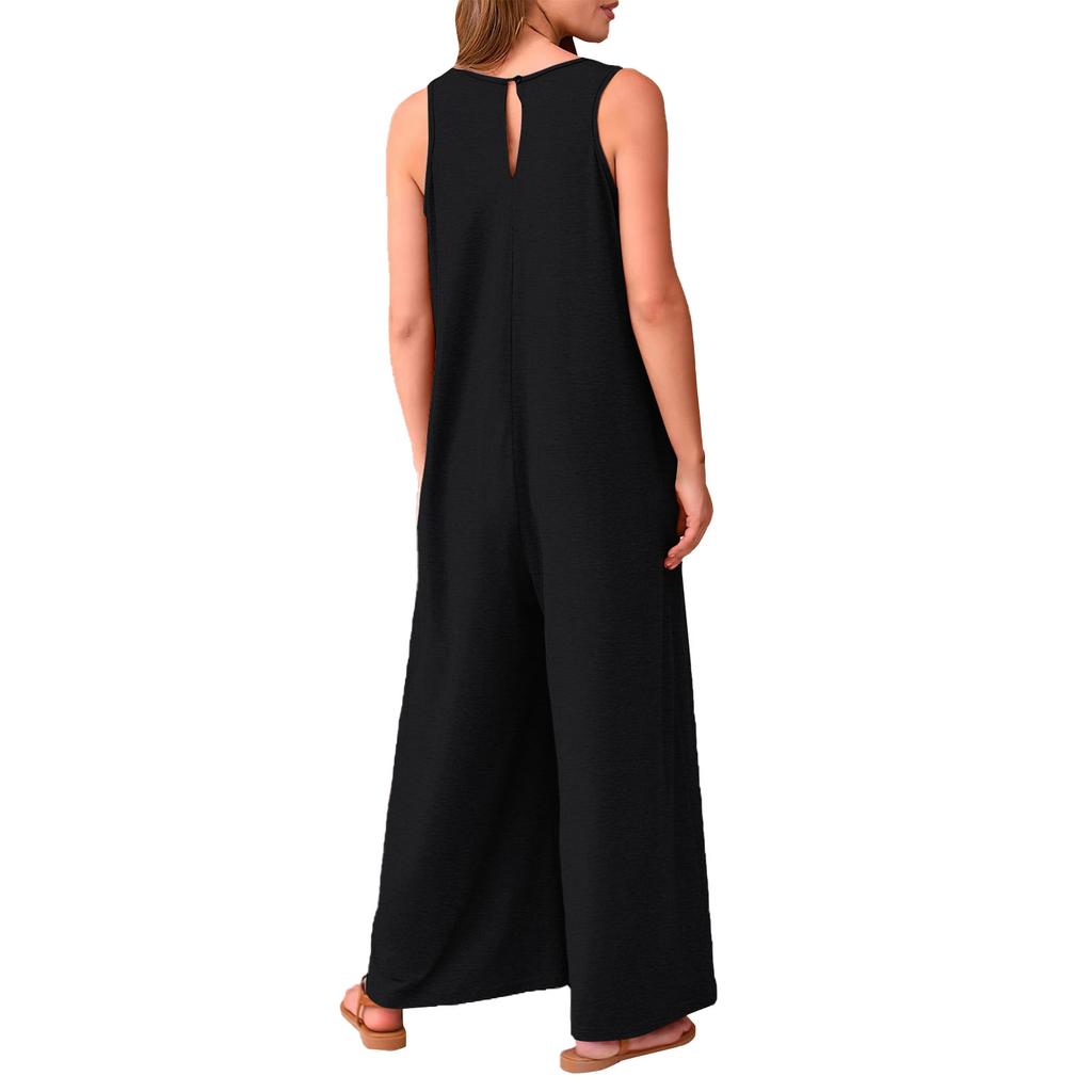Women's Casual Summer Loose Jumpsuit Sleeveless Tank Top V Neck Wide Leg Jumpsuit Women's Work Wear Jumpsuit