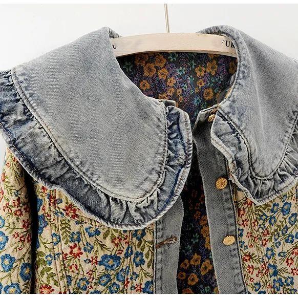 Женская весенняя джинсовая куртка с длинными рукавами и воротником Питер Пэн, осенний дизайн, повседневный короткий топ