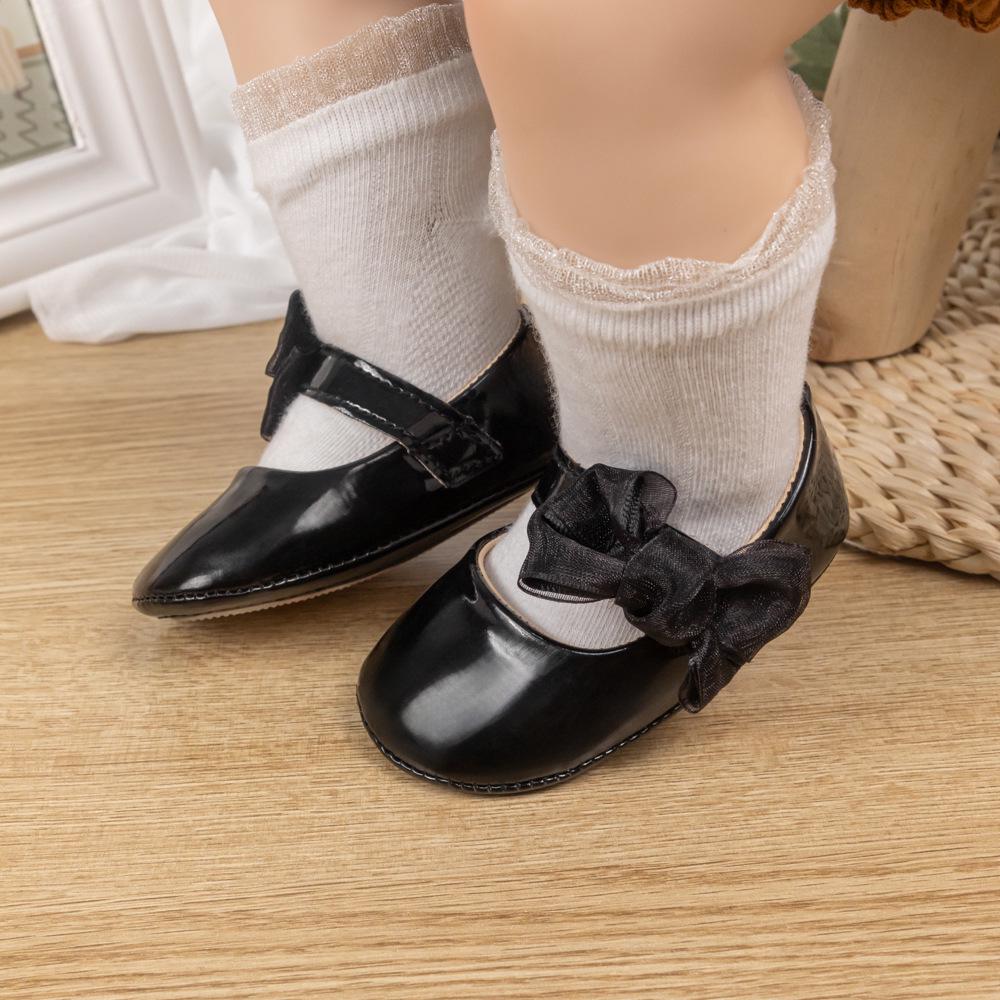 Spring & Autumn PU Soft Sole Bowknot Toddler Shoes - Breathable, Non-slip Magic Tape Princess Baby Shoes