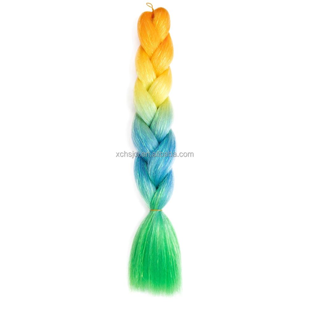 Customized Soft Heat Resistant Fiber Festival Ombre Pure 2 3 4 5 Tone Color Tinsel Glitter Jumbo Braiids