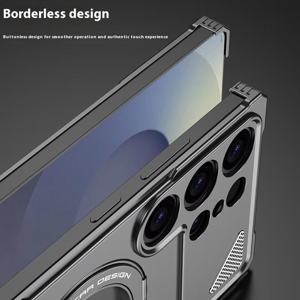 For Samsung Galaxy S25 Ultra Metal Case Frameless Hollow Heat Dissipation Phone Cover with Kickstand