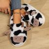 Женские тапочки, домашние плюшевые мультяшные коровы, дизайнерская обувь для девочек, милые зимние пушистые тапочки, плоские теплые повседневные меховые шлепанцы, большой размер