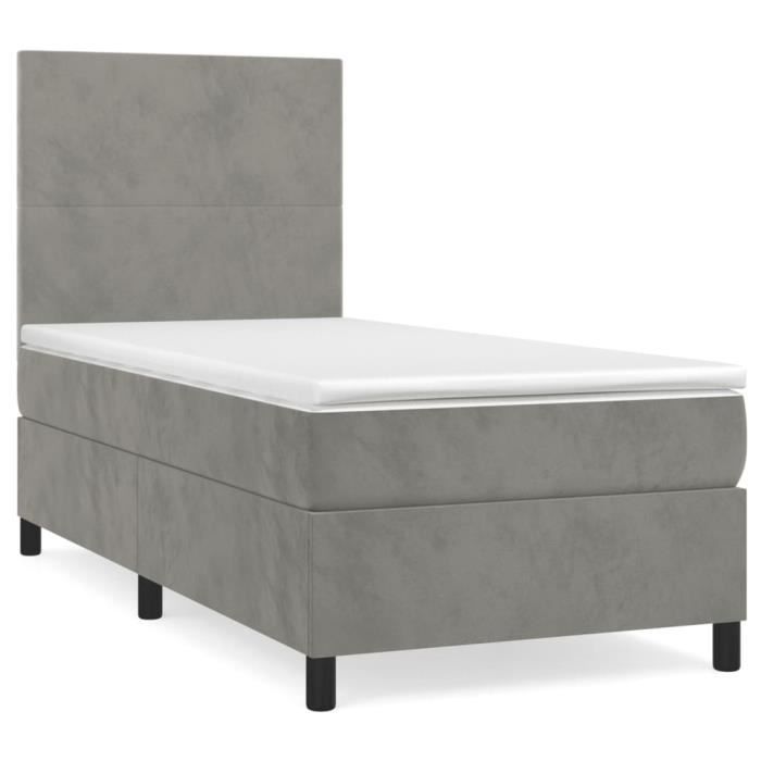 3142881 vidaXL Divan Bed and Mattress Light Grey 90x200 Cm Velvet