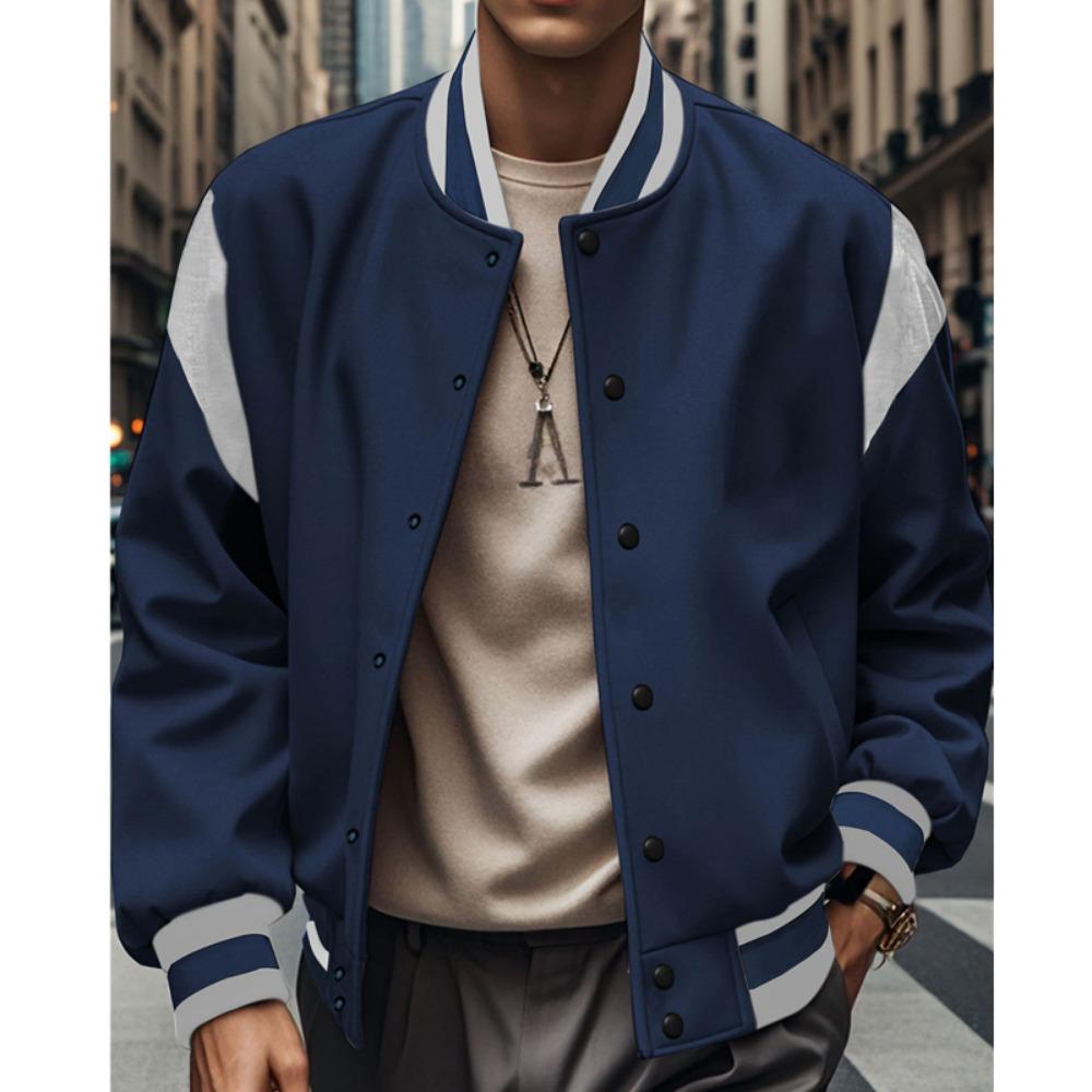 2025 Европейская и американская мужская модная осенне-зимняя куртка-кардиган на пуговицах в стиле бейсбольной куртки пэчворк