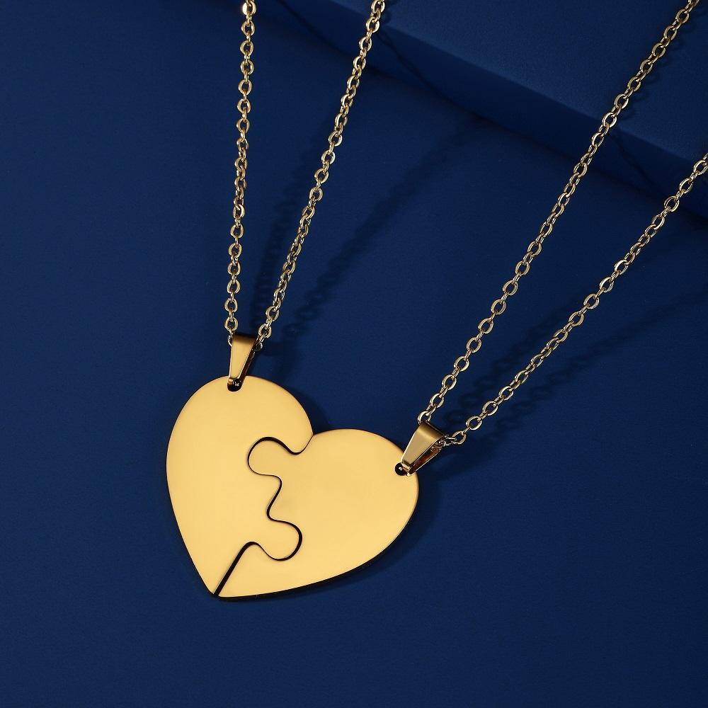 Teamer Engraved Name Heart Puzzles Pendant Necklace Custom Name Stainless Steel Necklace Valentine New Year Family Friend Gift