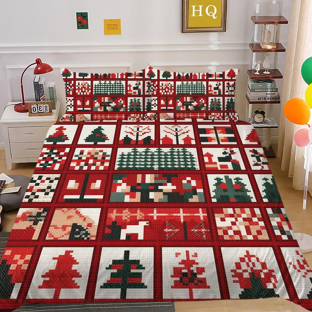 Рождественская печать 3D-печать Полиэстеровая наволочка Пододеяльник Набор из двух или трех предметов