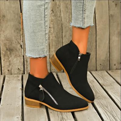Женские ретро однотонные ботильоны - Ботильоны на толстом каблуке 1,57 дюйма - Удобные всесезонные ботильоны на толстой подошве с боковой молнией и заостренным носком