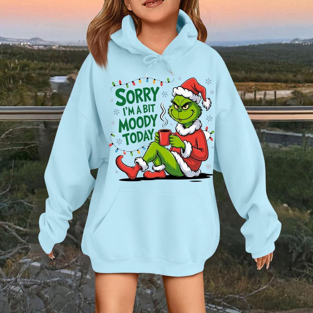 Children's Fashionable Casual Long-sleeved Loose Christmas Print Pullover Hooded Sweatshirt