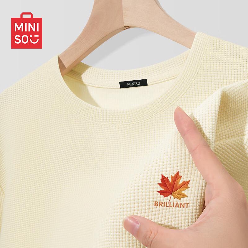 MINISO Мужская футболка с длинным рукавом и круглым вырезом, вафельная текстура