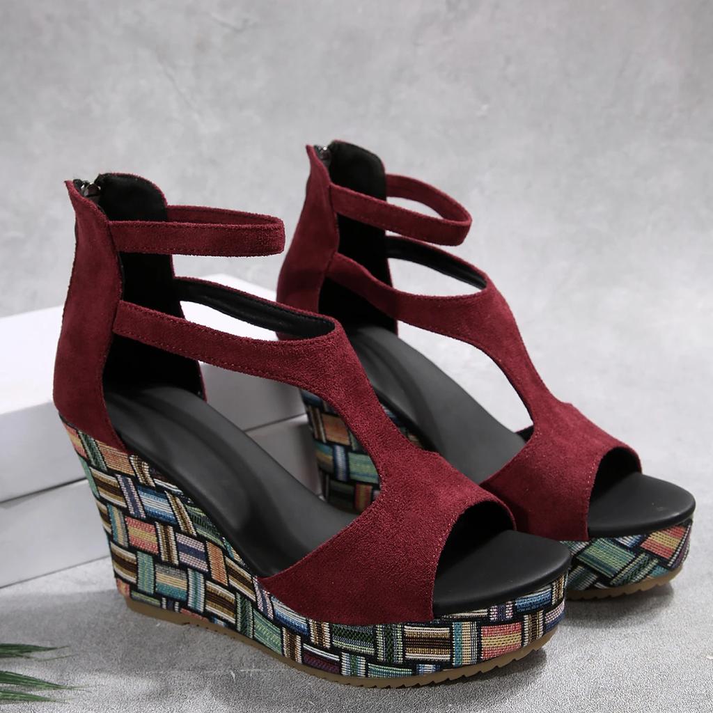 2025 Летние женские босоножки на танкетке с толстой подошвой и открытым носком, на высоком каблуке, большого размера, удобные туфли на платформе