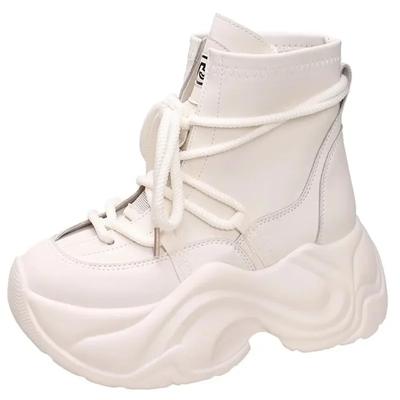 Модные женские осенне-зимние кожаные ботильоны на толстом каблуке 8 см, мотоциклетные ботинки, женские короткие ботинки на толстой подошве и высокой платформе