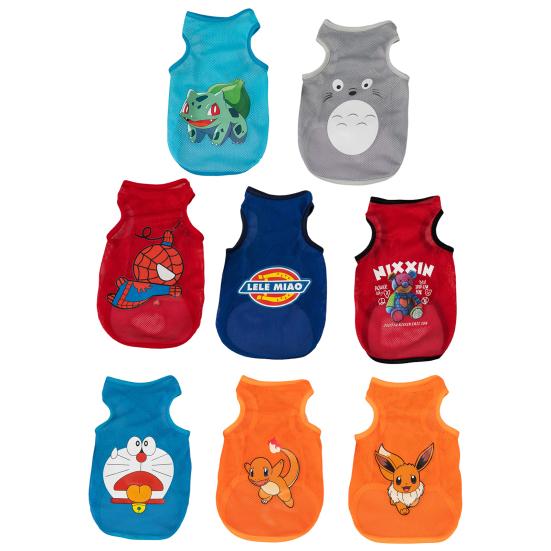 Pet Clothes Super Soft Decorative Polyester Puppy Cartoon Print Ultra-Thin Vest Apparel for Outdoor