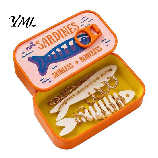 Compact Jewelry Travel Box Case with Fishbone Storage Bracket, Portable Sardine Tin Lightweight for Box, Container And Commuting Fun Design Organizer