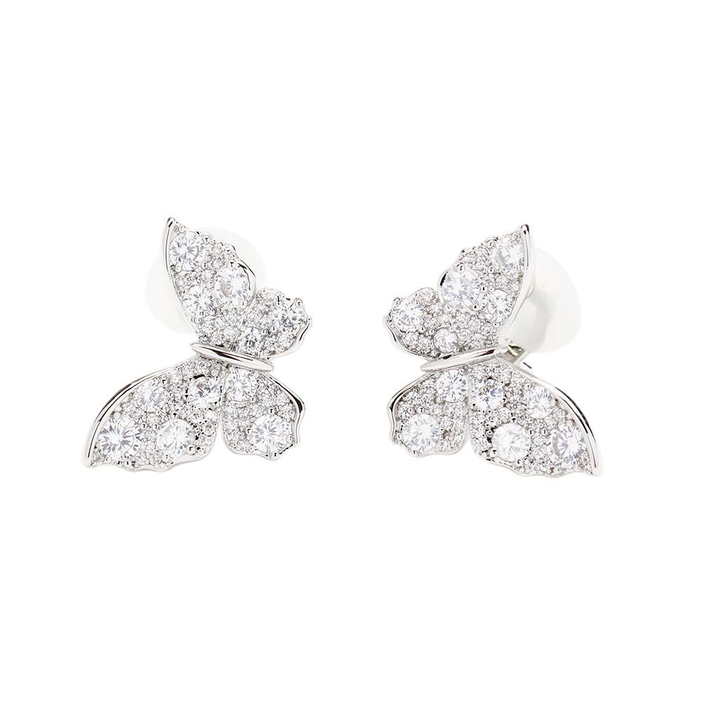 Elegant and high-end, stone-inlaid butterfly earrings, gold and silver two-color versatile temperament, no ear holes, ear clips, earrings, women's je