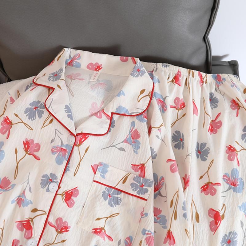 Homewear Flower Print V-neck Women's Pajamas Set Aesthetic Art Soft Two-piece Pajamas Set Sweet Casual Autumn  Sleepwear