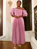 Pink Pleated Dresses Short Puff Sleeve A Line Floor-Length Outfits Elegant Birthday Evening Party Wedding Bridesmaid Plus Size Gowns for Women