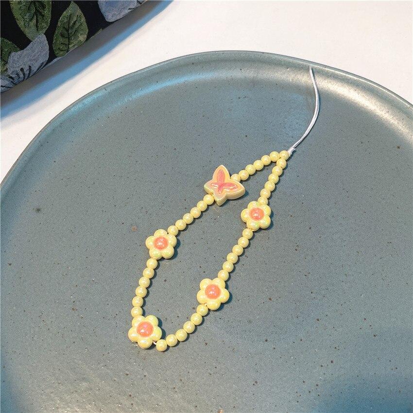 2023 модная цепочка для мобильного телефона Y2K для девочек, красочные акриловые цветы, бабочка, бисер, ремешок для телефона, ремешок, бижутерия, ювелирные изделия