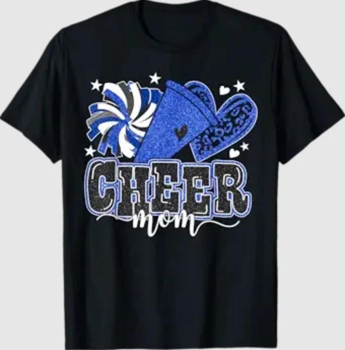 Cheer Mom Blue Cheerleader Game Day Cheer Mama Football 100% Cotton T-shirt Mens Tees Top