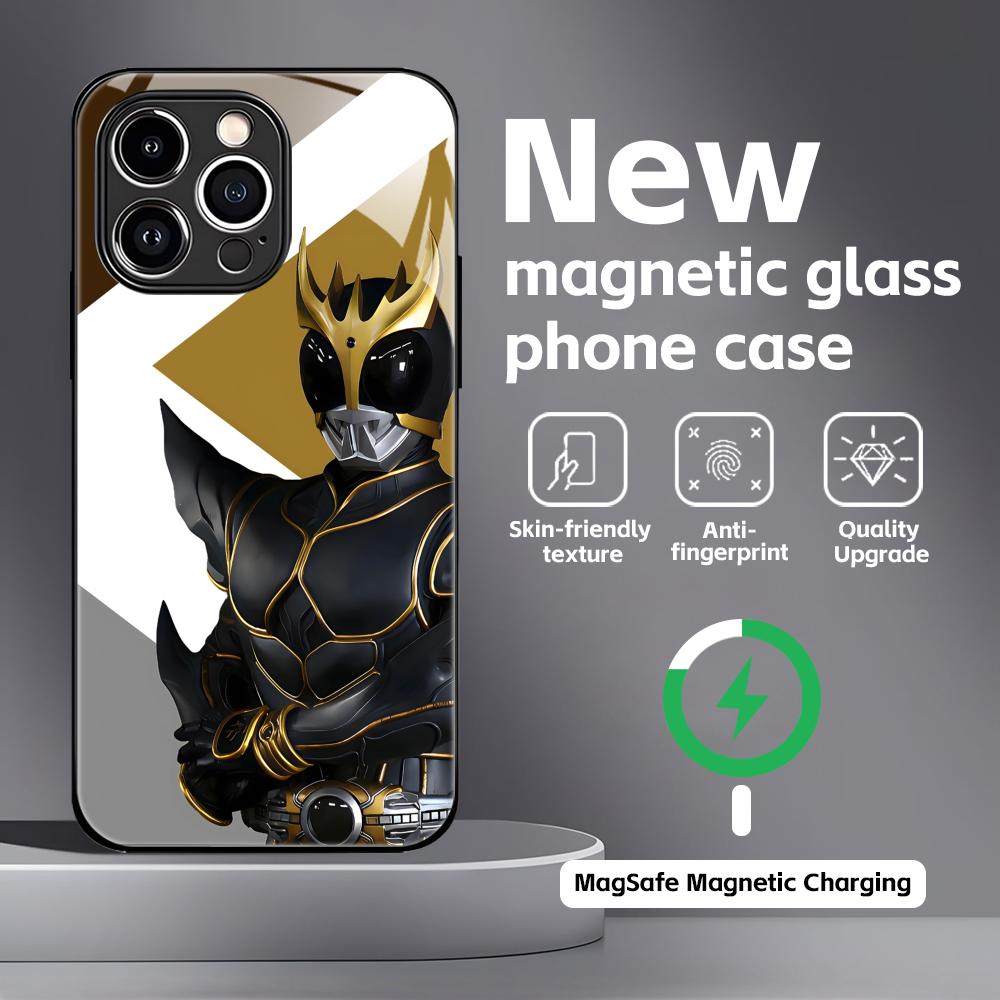 Чехол для телефона Kamen Rider для iPhone17 16 15 14 13 12 11 X XR XS 8 Plus Mini Pro Max Стеклянный Магнитный Чехол