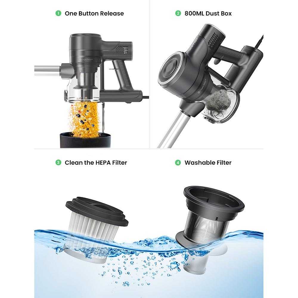 Vactidy C6 Corded Vacuum Cleaner, 18kPa Powerful Suction, 800ml Dust Box, with 7m Cable, 600W Motor, HEPA Filter