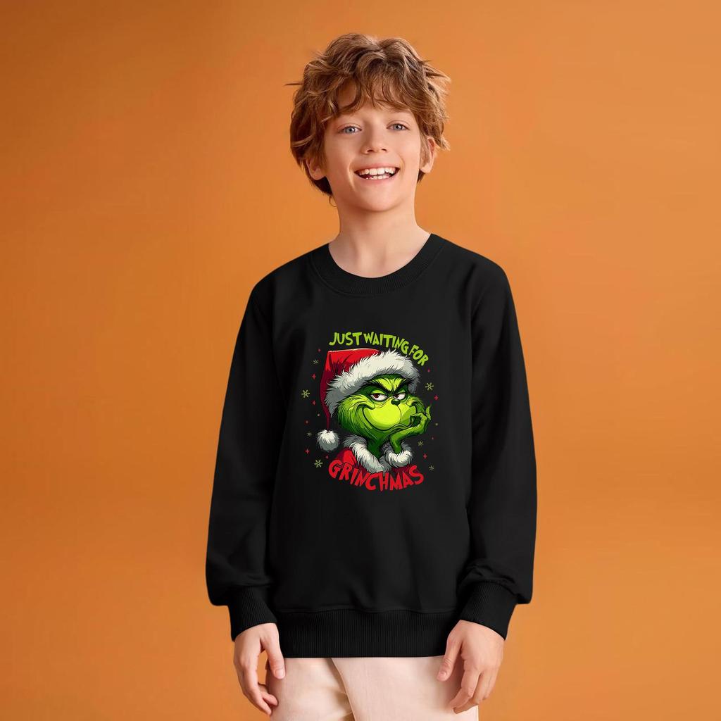 Kids' Fashion Loose-Fit Casual Long-Sleeve Christmas Print Oversized Crewneck Sweatshirt