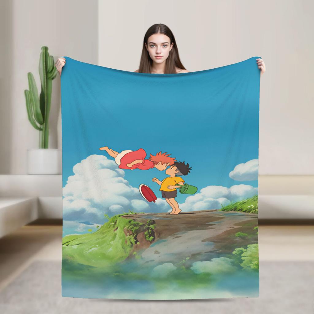 Super Warm Blankets Travel P-Ponyo-s Ocean Bubbles Throw Blanket Flannel Bedspread For Living Room Funny Sofa Bed Cover
