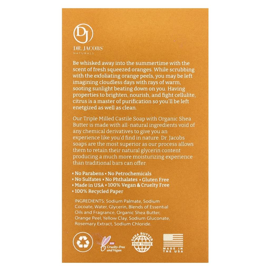 Dr. Jacobs Naturals Отшелушивающее кастильское мыло в брусках, коктейль 'Цитрусовый взрыв', 142 г(5 унций)